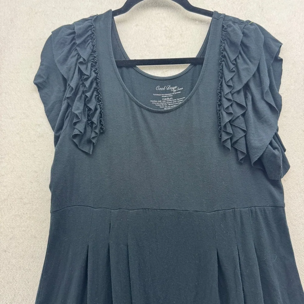 Soma Cool Days Women's M Black Knit Dress Ruffle Sleeve‎ Pleated Knee Length